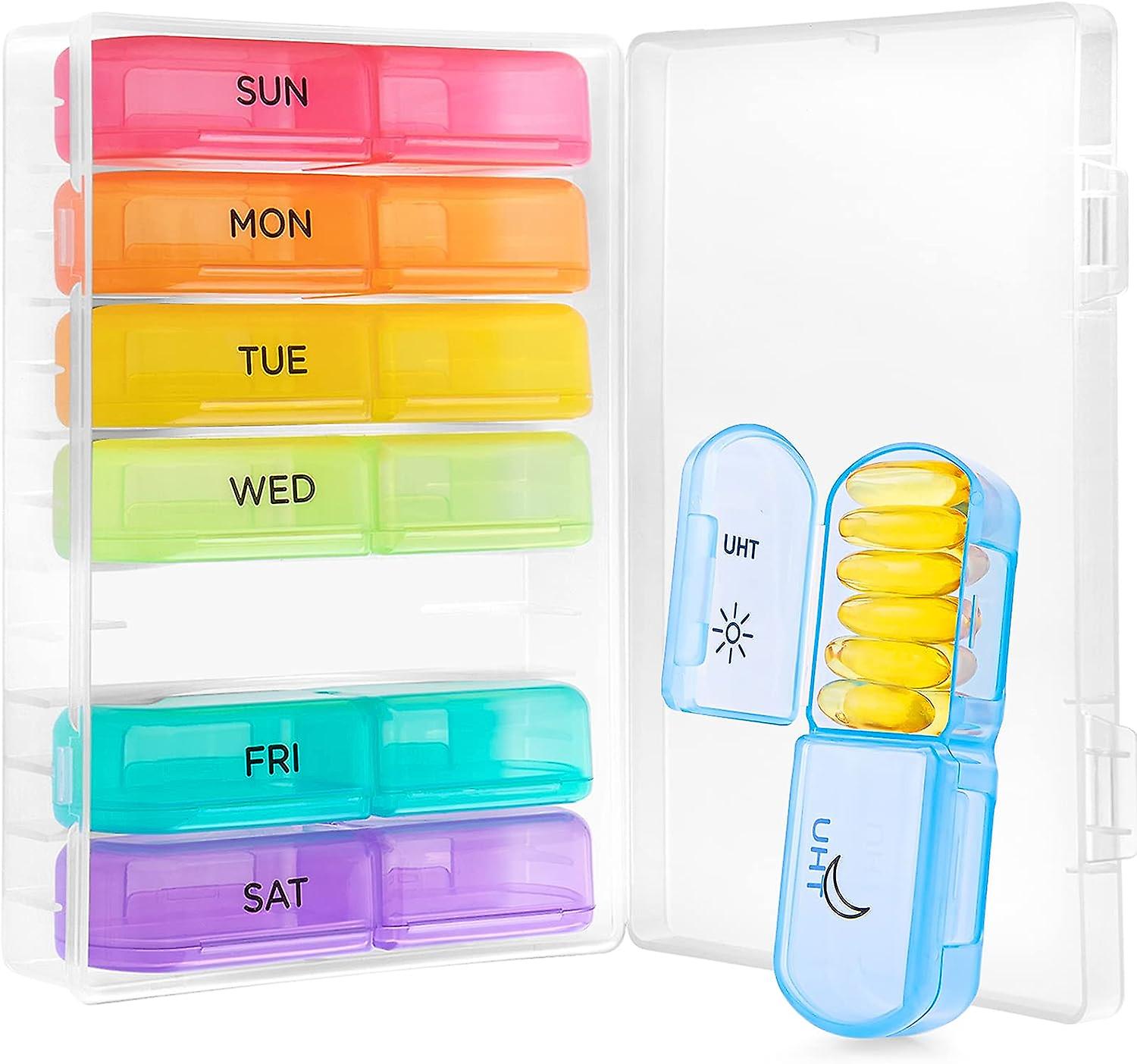 Large Weekly Pill Organizer 2 Times A Day，  7 Day Pill Box Case Am Pm Portable Travel Medicine Organizer Box Big Compartments For Pills Vitamin Fish O