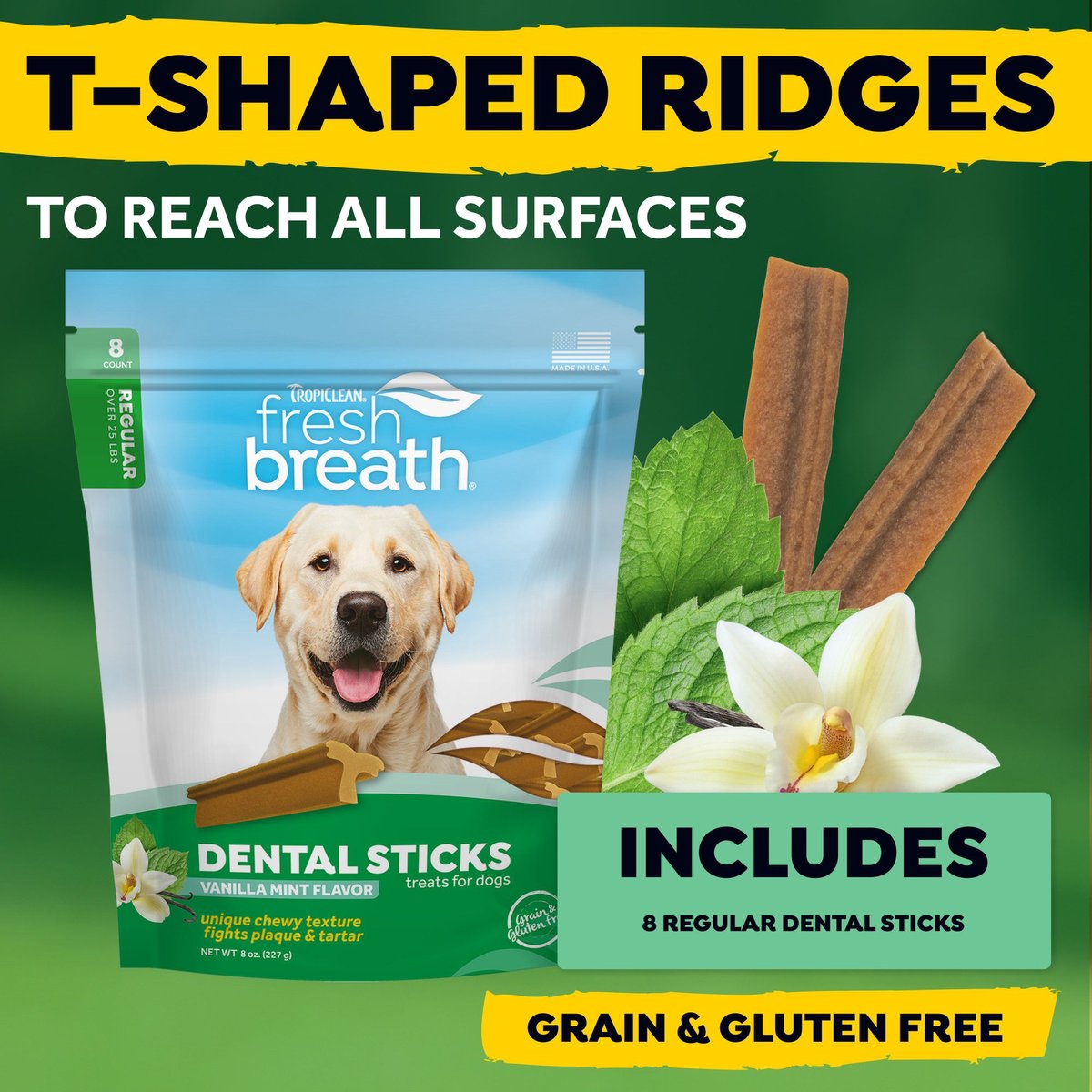 TropiClean Fresh Breath Vanilla Mint Flavor Dental Chews for Regular Dogs， over 25-lbs