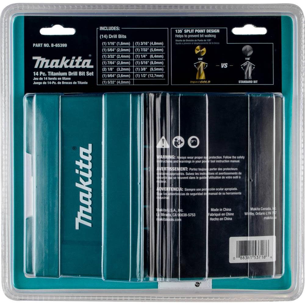 Makita Impact GOLD 14 Pc. Titanium Drill Bit Set 1/4