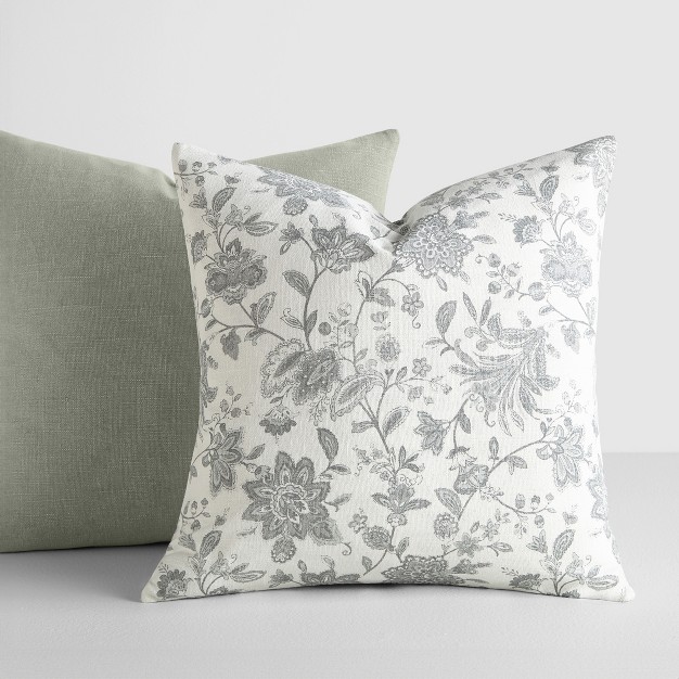 2 pack Cotton Slub Gray Jacobean Throw Pillows And Pillow Inserts Set Becky Cameron Jacobean Gray