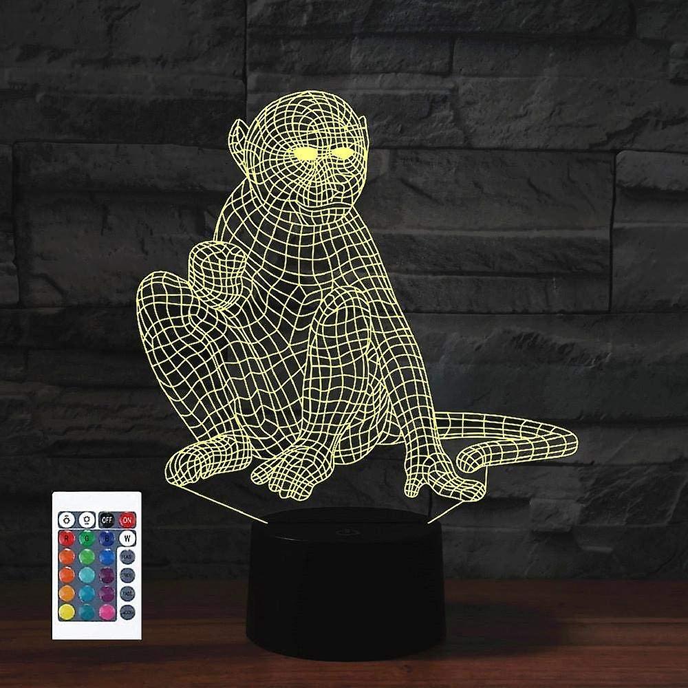 3d Baboon Night Light Remote Control Power Touch Switch Table Desk Optical Illusion Lamps 7/16 Color Changing Lights Home Xmas Birthday Gift