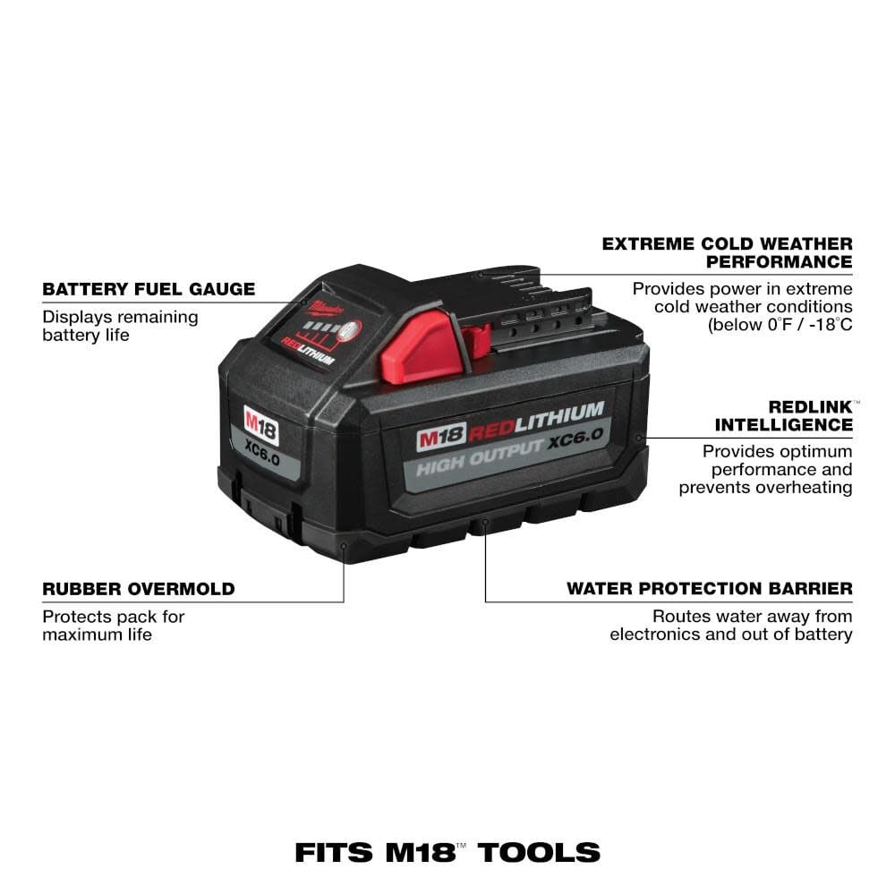 MW M18 REDLITHIUM HIGH OUTPUT XC 6.0Ah Battery Pack (2pk) 48-11-1862 from MW