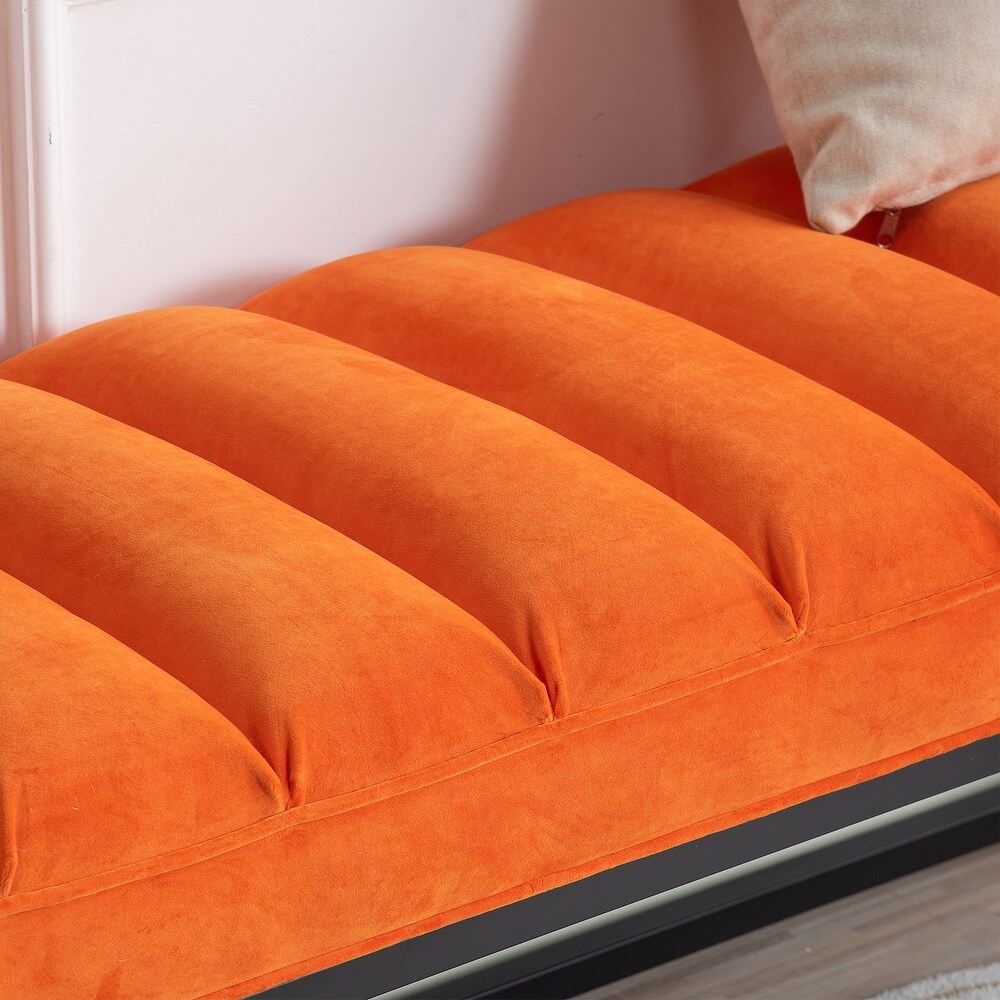 Orange Bedroom End of Bed Ottoman Bench w/ Padded Seat   Metal Leg