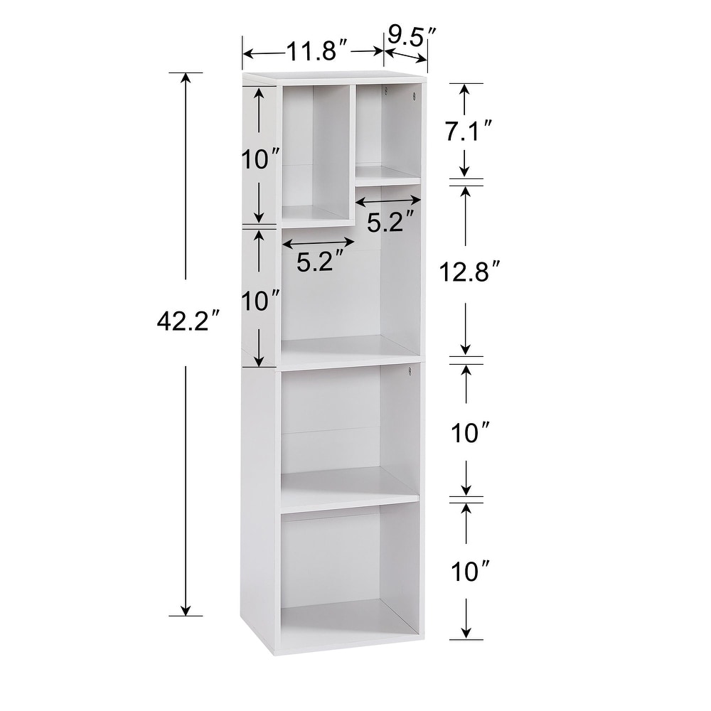 VECELO  3 Tier Five Open Cube Wooden Bookcase Organizer  Bookshelf / Book Storage