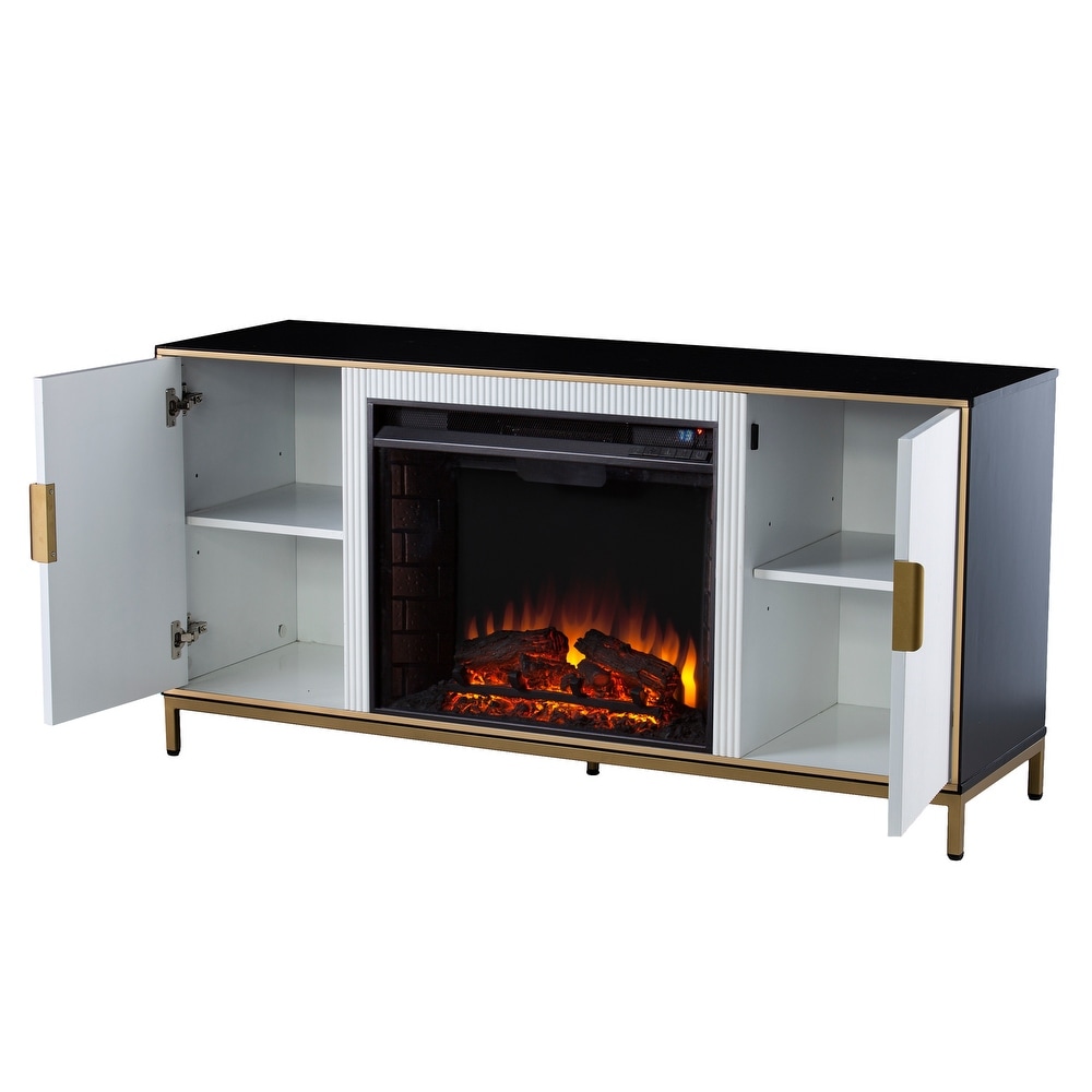 SEI Furniture Daltaire Contemporary Media TV Stand with Electric Fireplace Insert and Storage