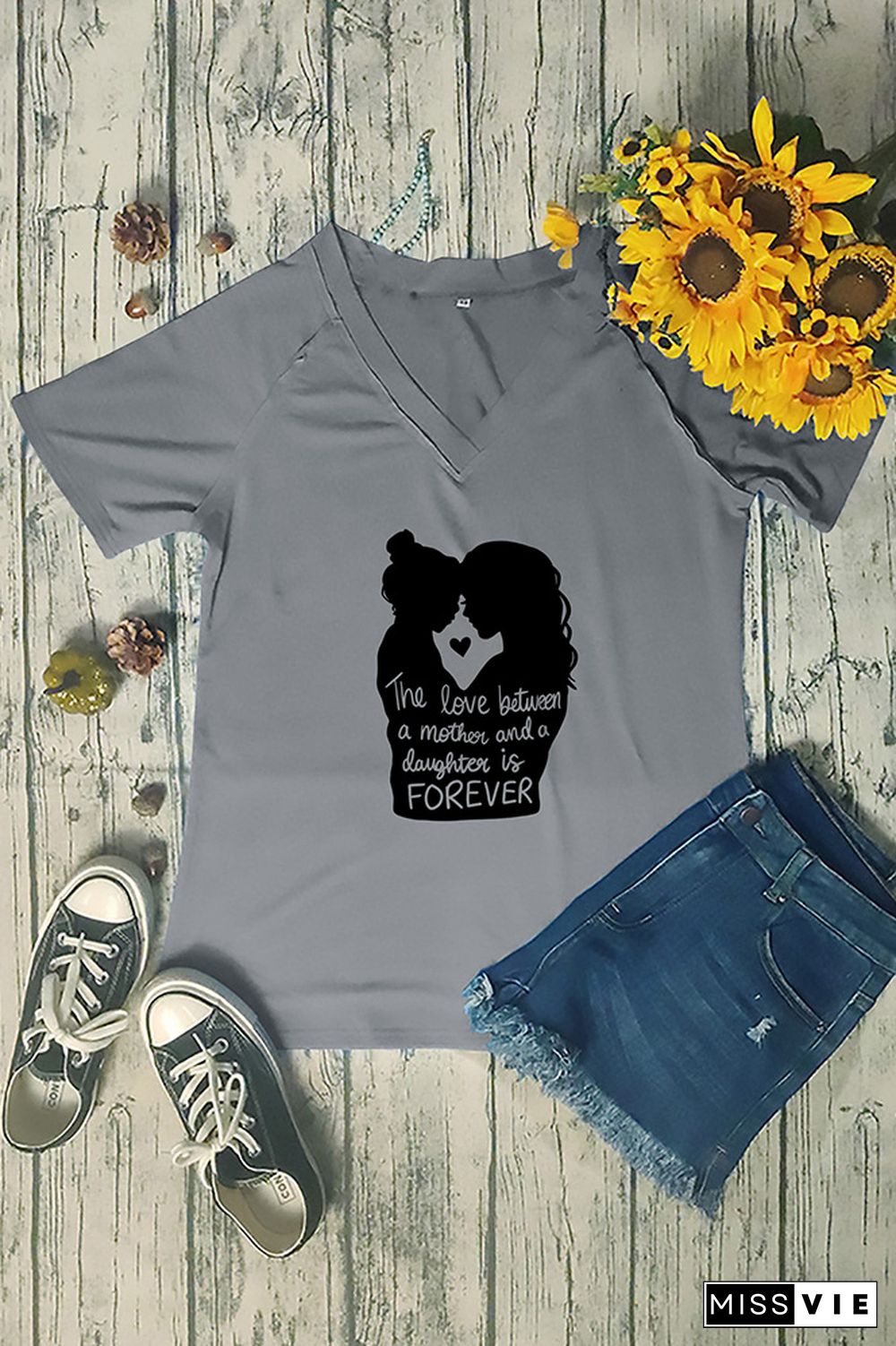 V Neck LOVE Mother Graphic Tee