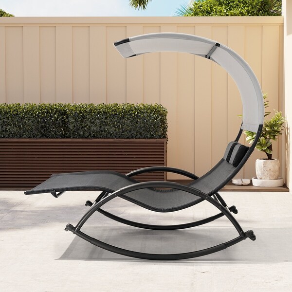 Outdoor Double Chaise Lounge Chair Rocking Lounger with Sunshade Canopy