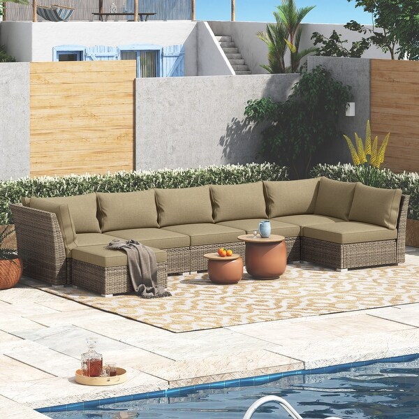 Corvus Oreanne 7piece Patio Rattan Sectional Conversation Set