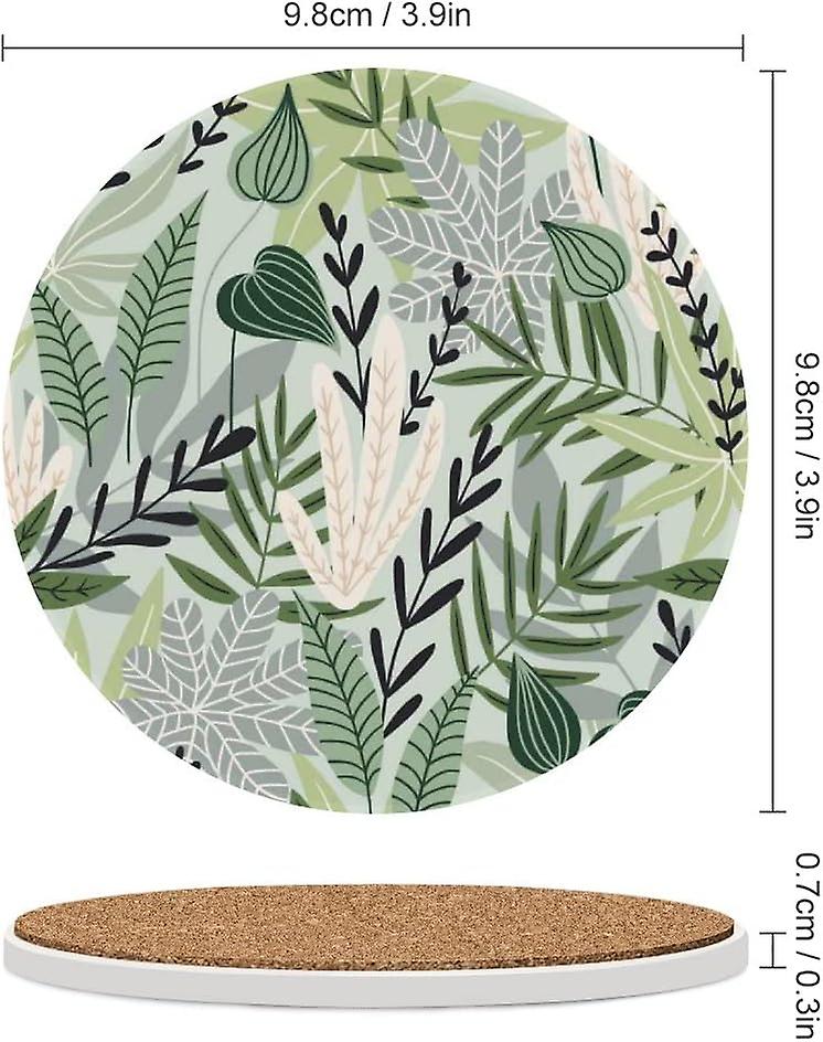 1pc Round Beautiful Print Tropical Leaves Ceramic Coasters With Cork-backed For Coffee Drink Cup Mat Absorbent Stone Coasters