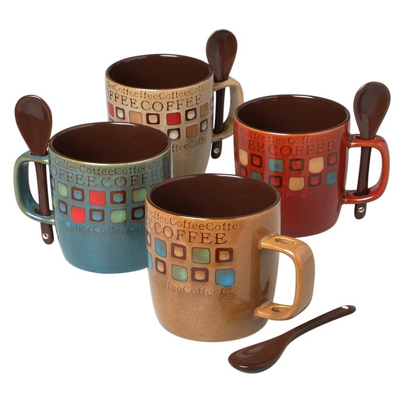 Gibson Mr. Coffee Cafe Americano 4 Person 8 Piece 13 Ounce Mug Set with Spoons