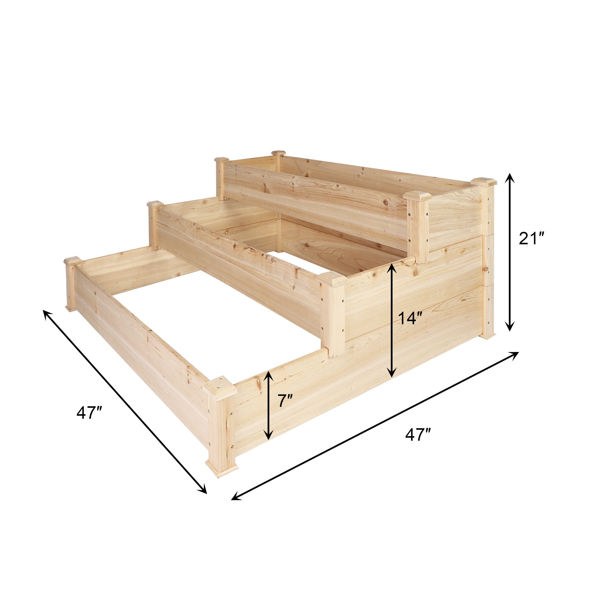 KARMAS PRODUCT 3 Tier Raised Garden Bed Kit Wooden Planter Box Heavy Duty Solid Fir Wood for Planting Flower Vegetable Fruit in Patio Backyard Balcony Outside 47”x47”x21”,Cama de jardín elevada