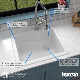 Karran Drop-In Quartz Composite 25 in. 1-Hole Single Bowl Kitchen Sink in White QT-671-WH