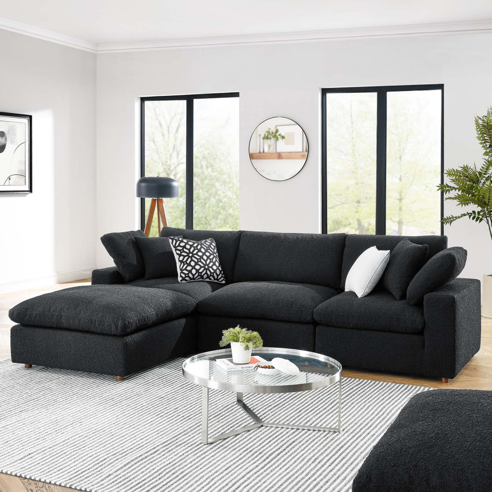 Commix Down Filled Overstuffed Boucle Fabric 4 Piece Sectional Sofa  Black   Transitional   Sectional Sofas   by First of a Kind USA Inc  Houzz