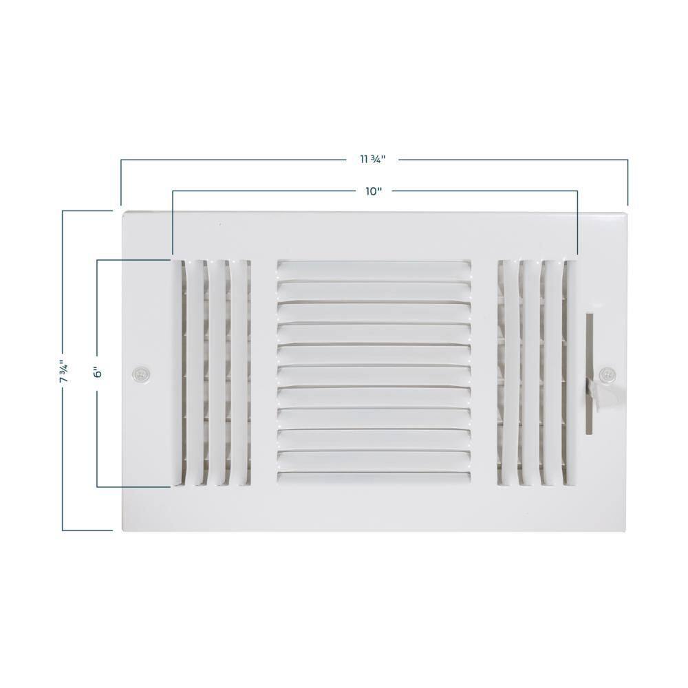 EZ-FLO 10 in. x 6 in. 3-Way Steel WallCeiling Registered White 61614