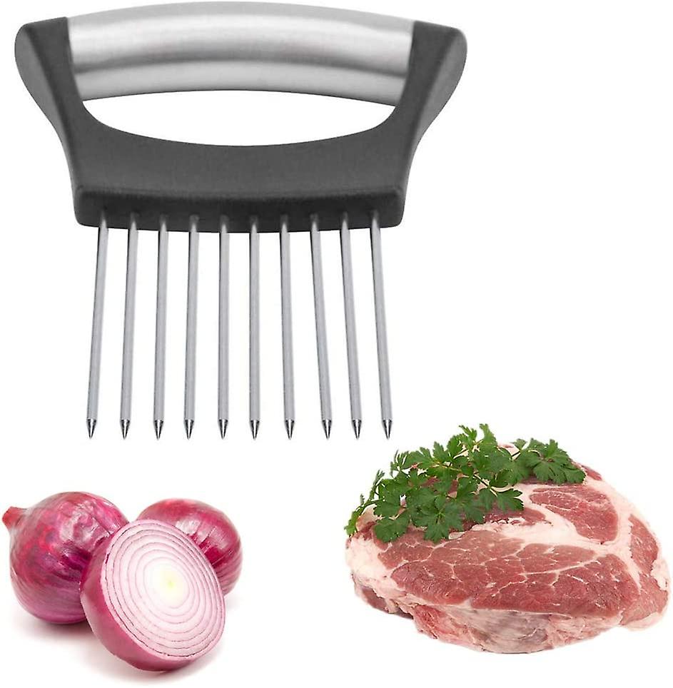 Stainless Steel Onion Holder，fruits Veg Meat Tomato Cutter，slicer Peeler Chopper With 10 Prongs Handy，kitchen Gadgets Safety Cooking Tools