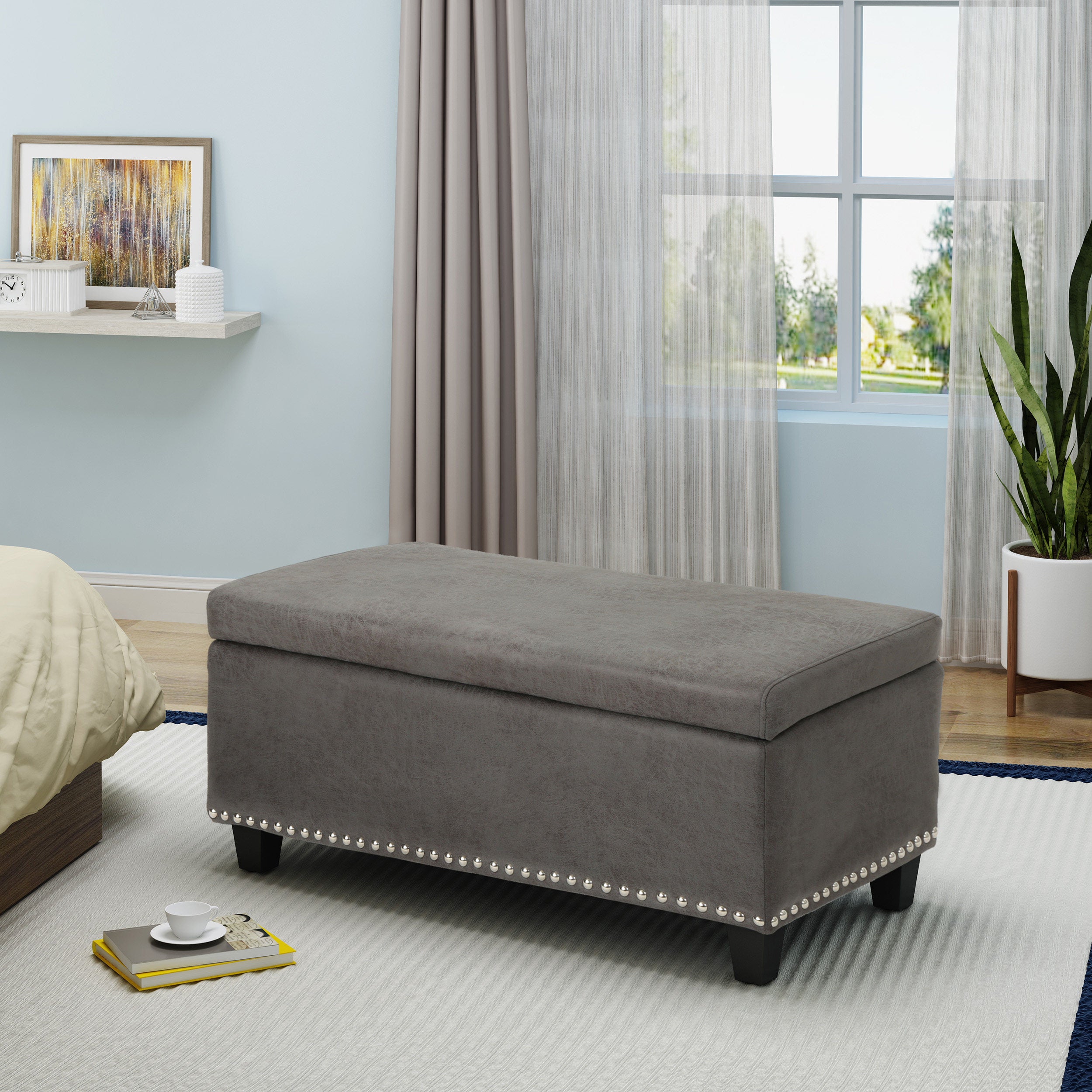 Carl Rectangle Microfiber Storage Ottoman Bench