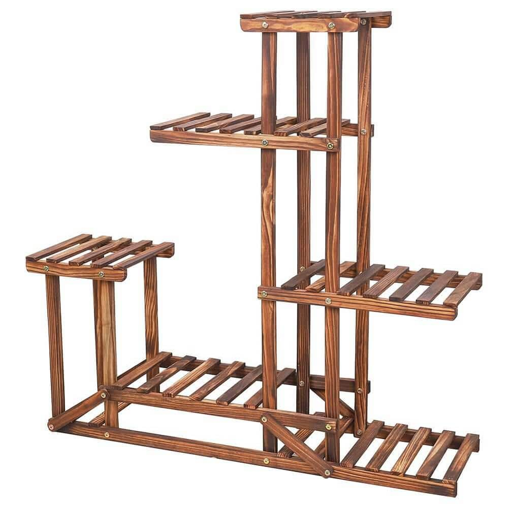 AESOME 6 Tiered Plant Stand 37.8 in. Tall Wood Large Flower Pot Holder Shelf 6 Potted Planter Display Rack for Garden Patio HJ-A