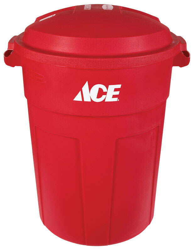 Ace Red 32 Gallon Plastic Outdoor Garbage Can with Lid