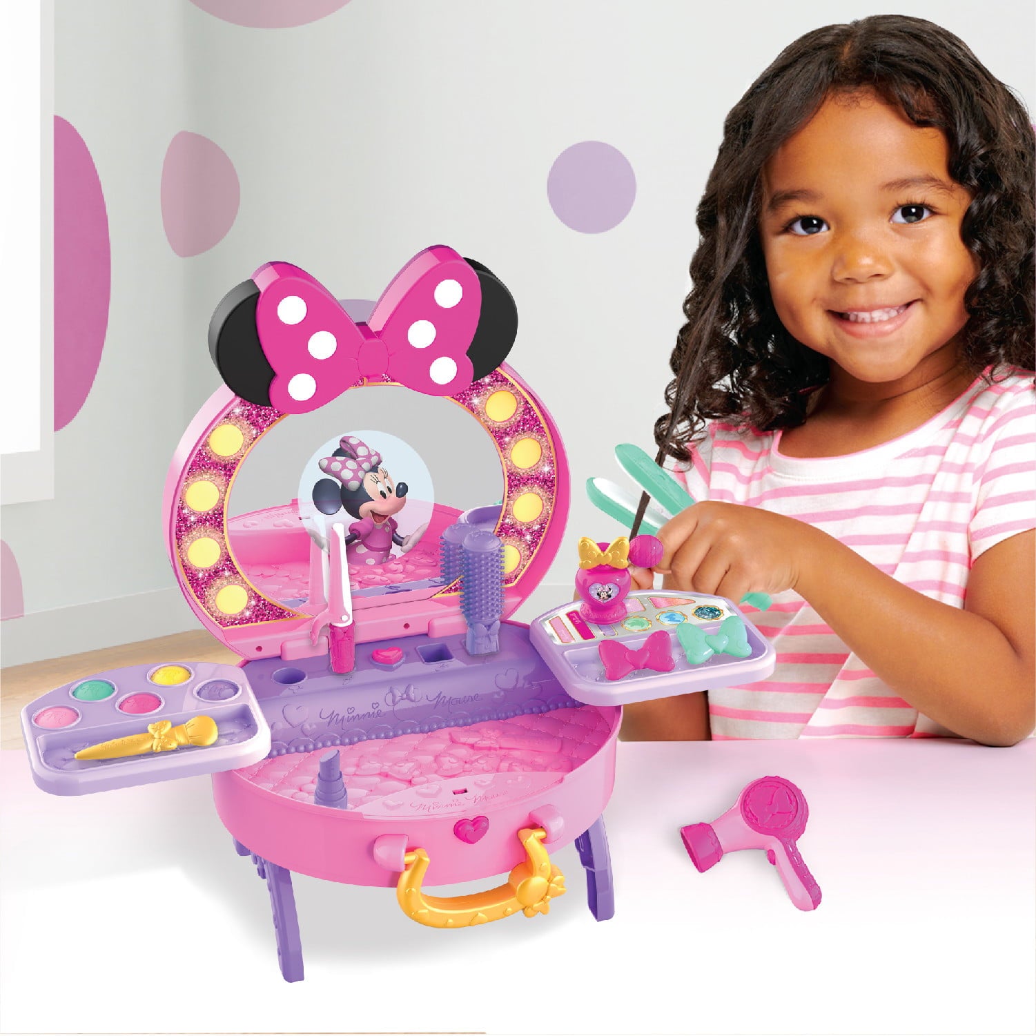 Disney Junior Minnie Mouse Get Glam Magic Table Top Pretend Play Vanity with Lights and Sounds, Officially Licensed Kids Toys for Ages 5 Up, Gifts and Presents