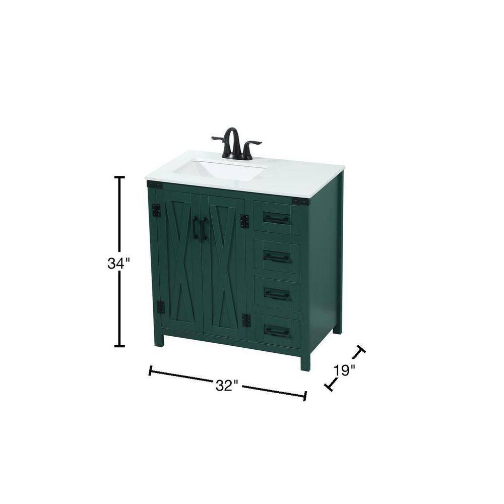 Timeless Home 19 in. W x 32 in. D x 34 in. H Bath Vanity in Green with Ivory White Quartz Top TH180464MGN