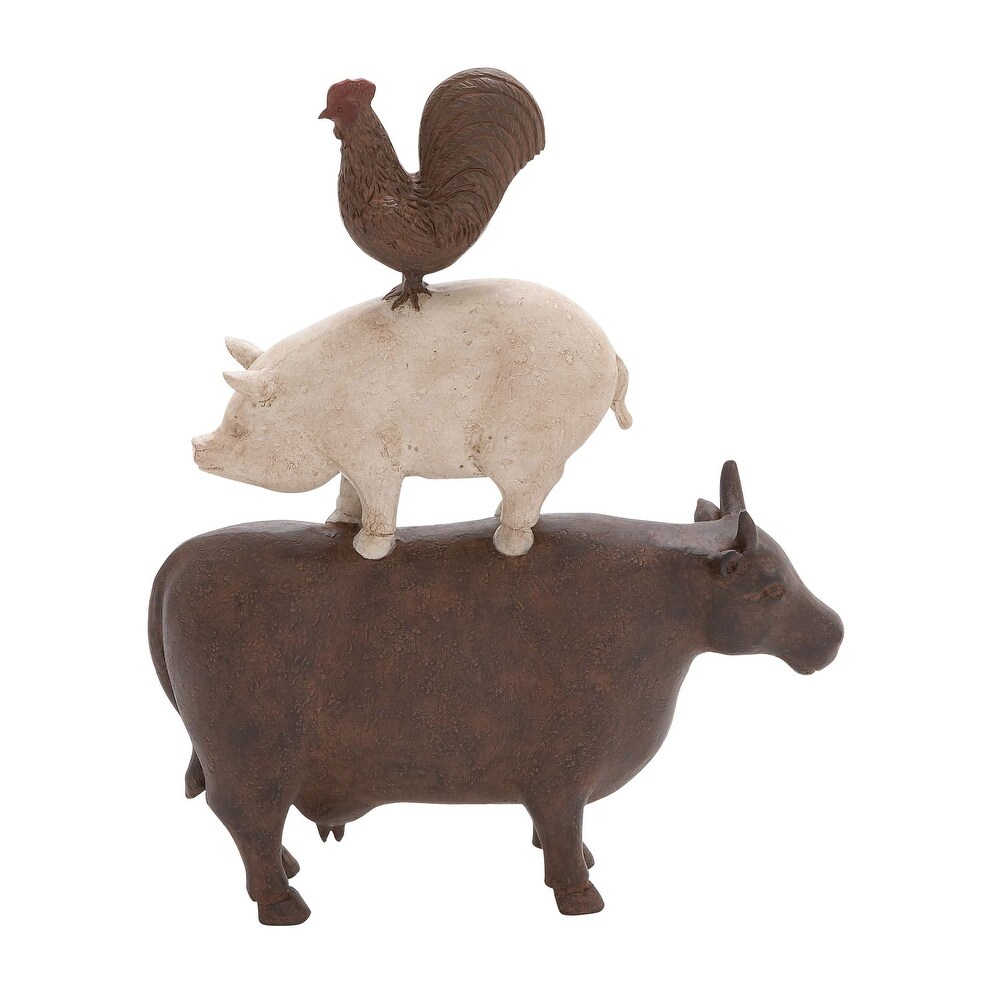 Brown or Chestnut Polystone Stacked Farm Animals Sculpture