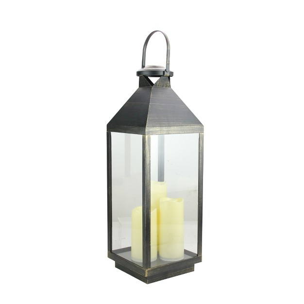 Gold Brushed Black Candle Lantern With Flameless Led Candles