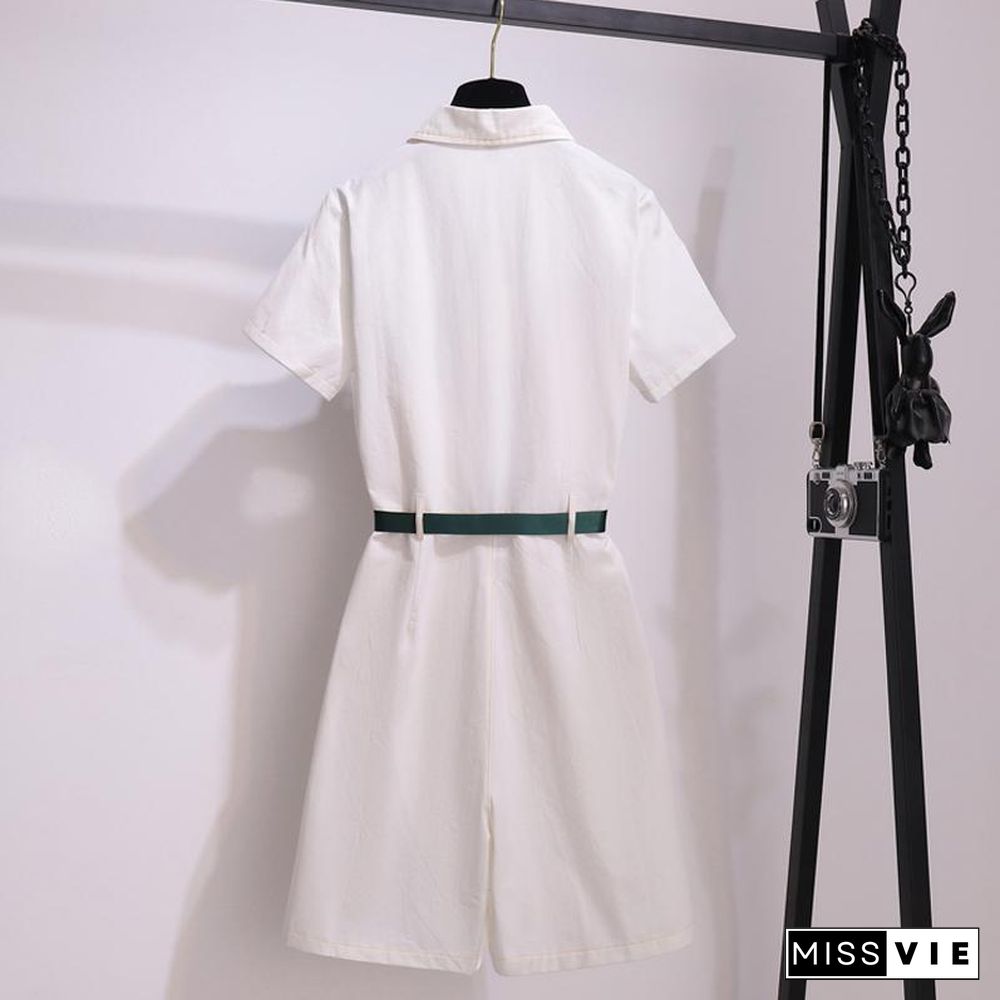 Fashion V-Collar Pocket Colorblock Rompers P11746