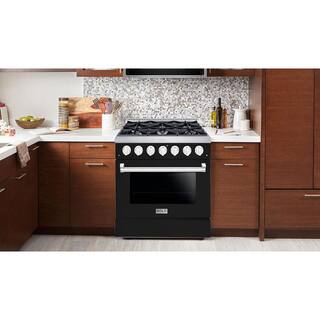 Hallman BOLD 36 in. 5.2 cu. ft. 6 Burner Freestanding Single Oven All Gas Range in. Black Stainless Steel HBRG36CMGB-LP