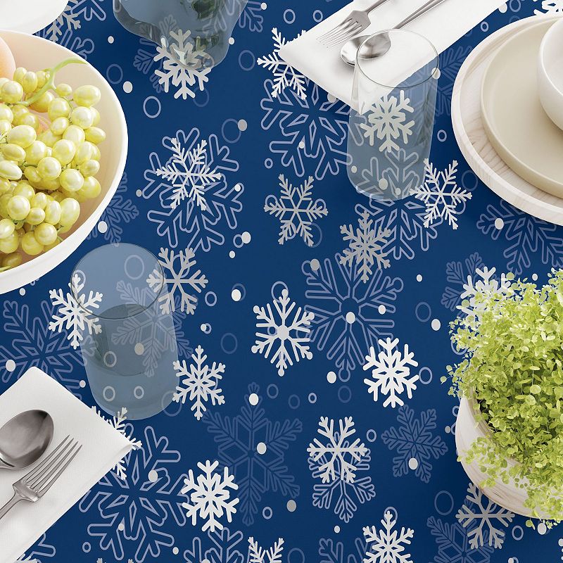 Square Tablecloth， 100% Polyester， 60x60， Winter Blue Snowflakes