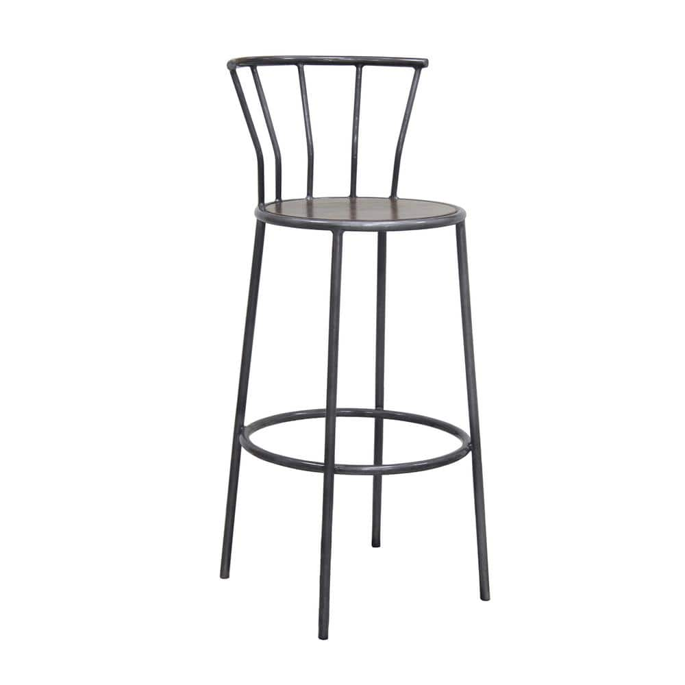 Gray Metal And Natural Wood Bar Stool with Backrest BBBS