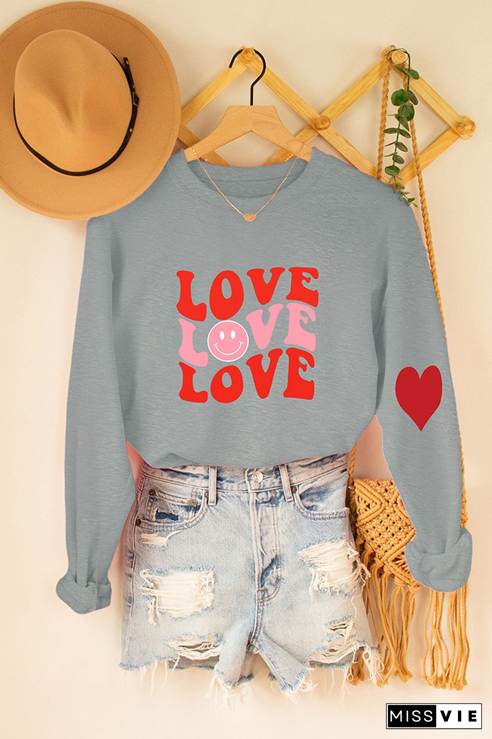 Valentines Day Heart Pullover Longsleeve Sweatshirt Wholesale