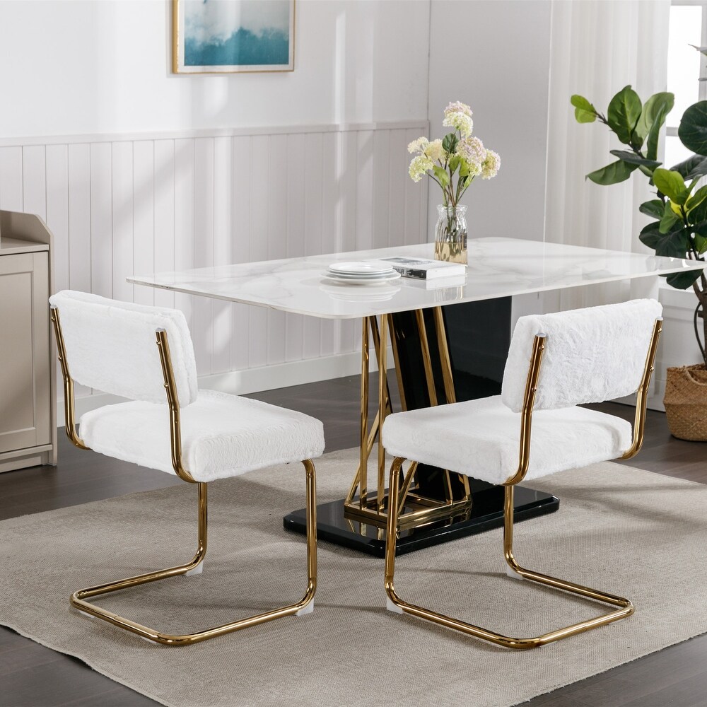 Modern Dining Chairs with Corduroy Fabric Gold Metal Base  Accent Armless Kitchen Chairs with Channel Tufting Set of 2