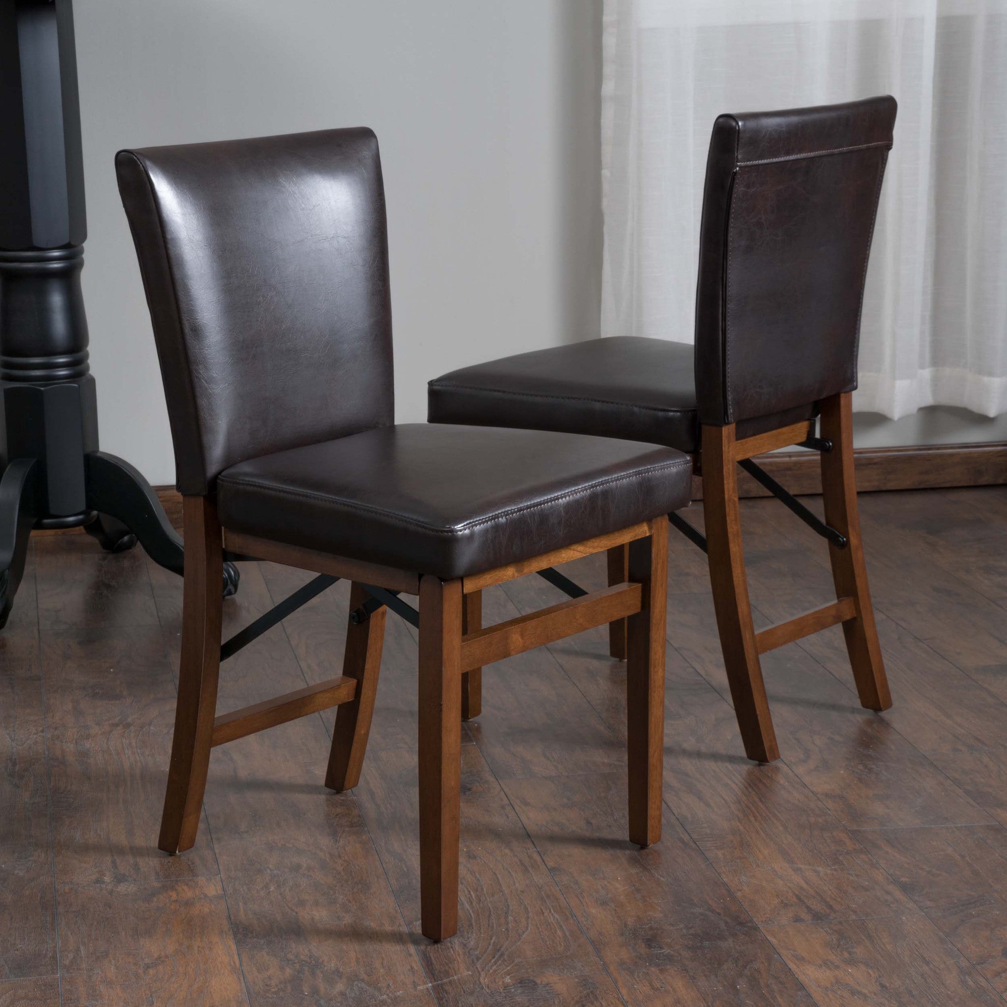 Rosalynn Brown Leather Folding Dining Chairs (Set of 2)