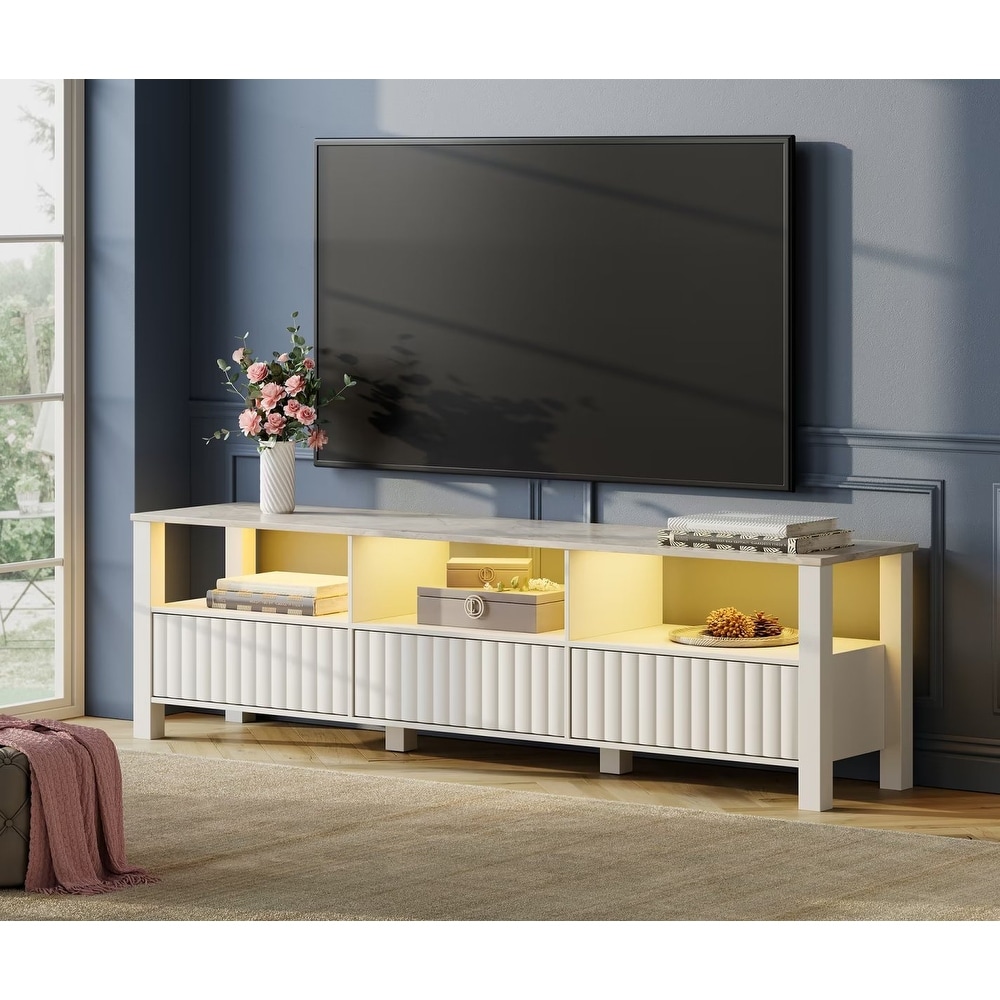 White TV Stand for 65 100 Inch TV with LED Light  Modern TV Console