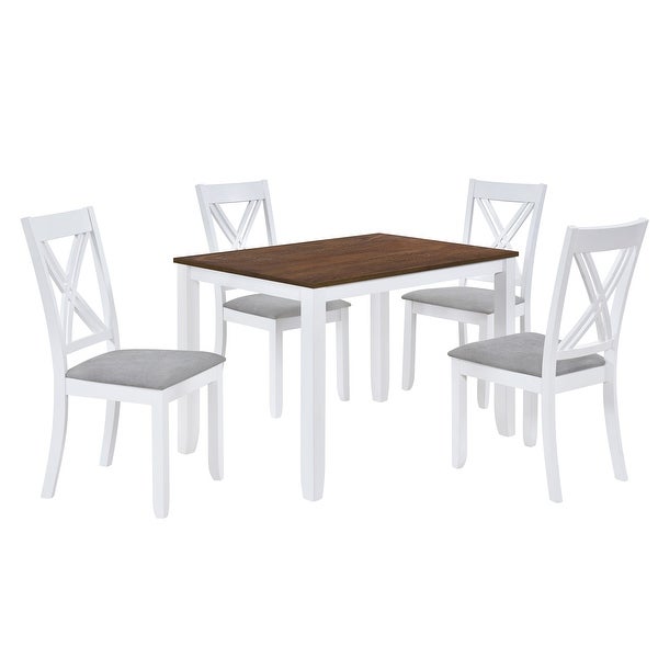 Wood 5-Piece Dining Table Set with 4 X-Back Chairs