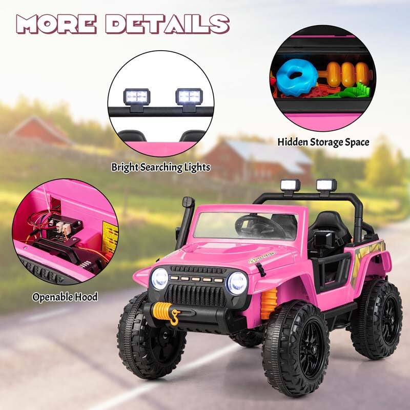 Parent-Child Ride On Truck, 12V 10AH Battery Powered RC Riding Toy Car with Trunk & Suspension Springs