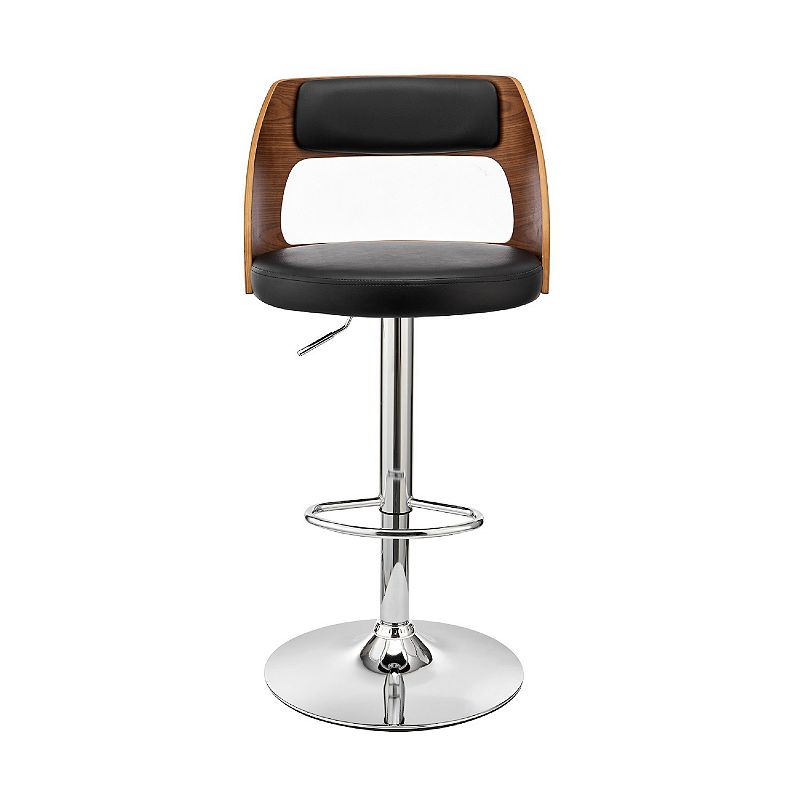 Adjustable Barstool with Open Design Wooden Back， Black and Brown