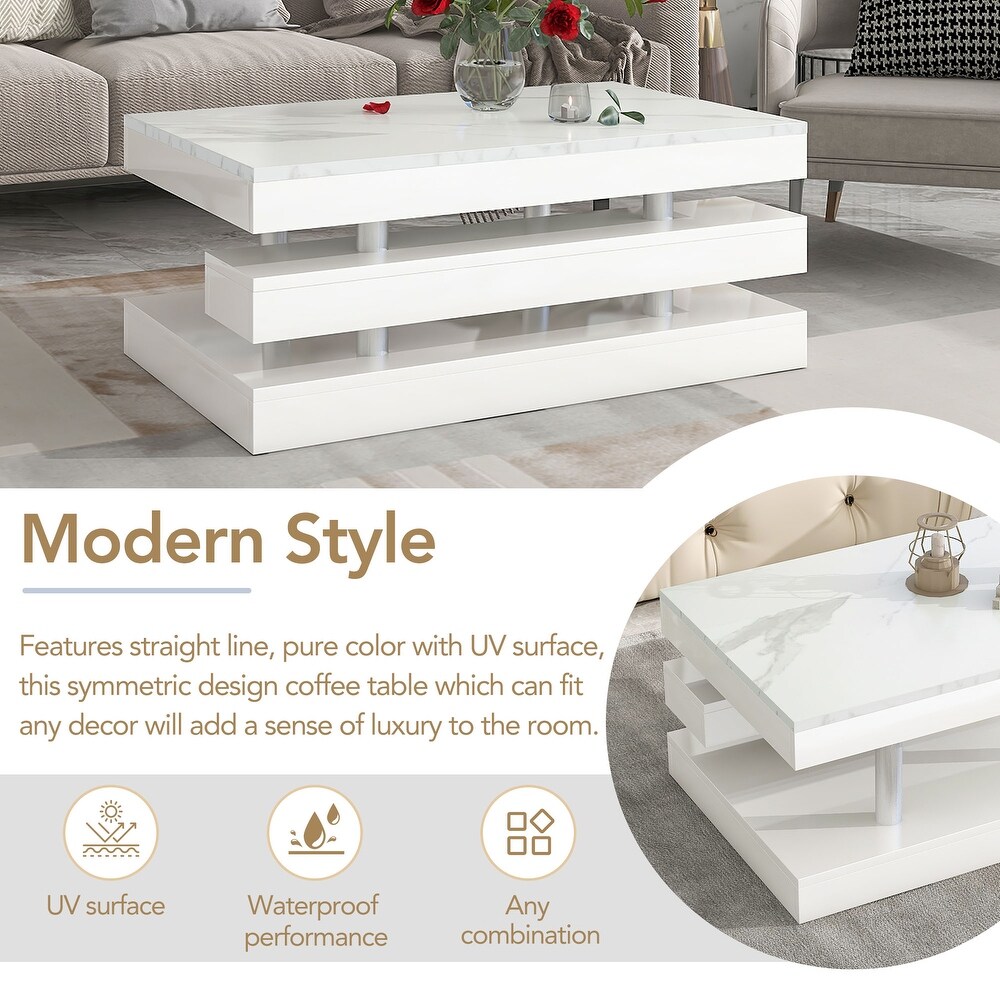 Modern 2 Tier High gloss Storage Coffee Table for Living Room