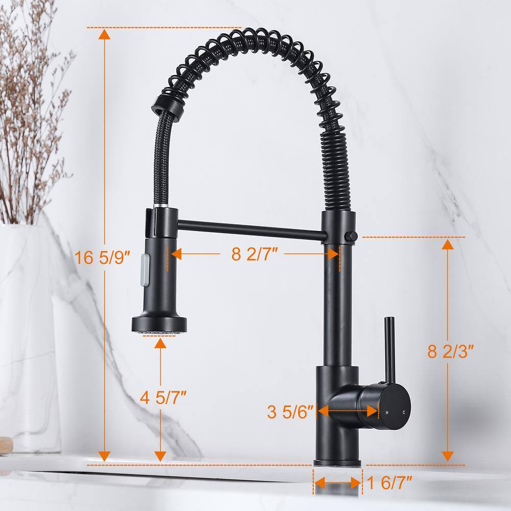 Zalerock Springs Single-Handle Pull-Down Sprayer Kitchen Faucet with Deckplate Included in Matte Black WC05T023