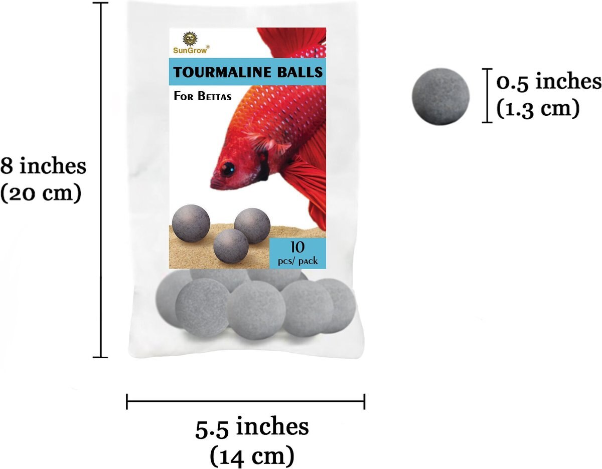 SunGrow Tourmaline Balls Aquarium Calcium Betta Fish， Shrimp and Crayfish Supplement， 10 count