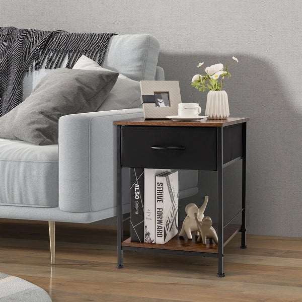 Costway 2-tier Nightstand Bedside End Sofa Table with Drawer for - 16'' x 16'' x 21'' (L x W x H)