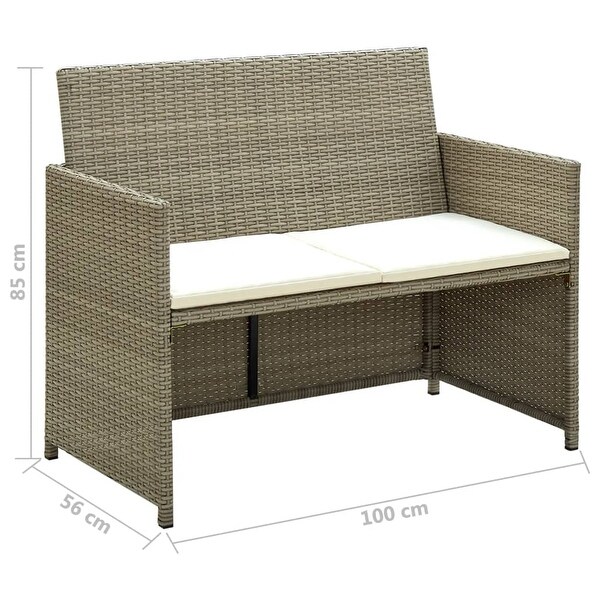 2 Seater Patio Sofa with Cushions Beige Poly Rattan - Overstock - 37845256