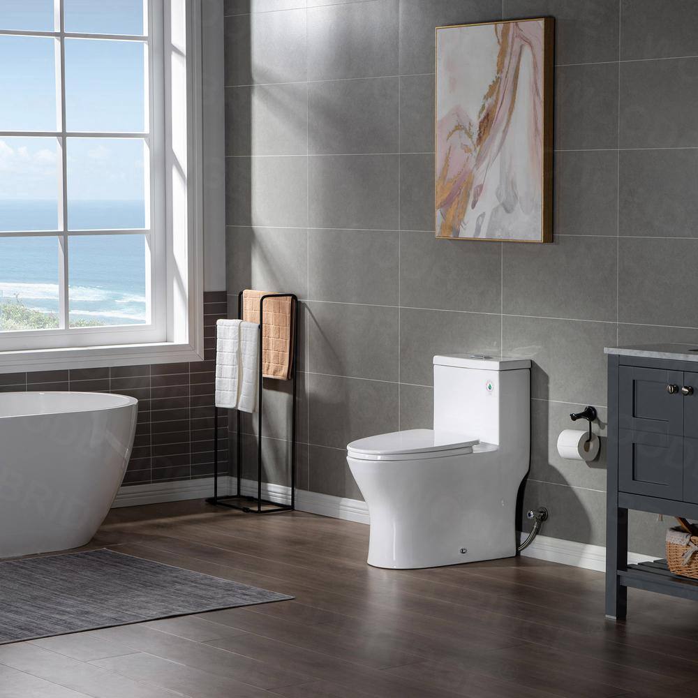 WOODBRIDGE Avanti 1-Piece 1.01.6 GPF High Efficiency Dual Flush Elongated All-in-One Toilet with Soft Closed Seat in White HT3001