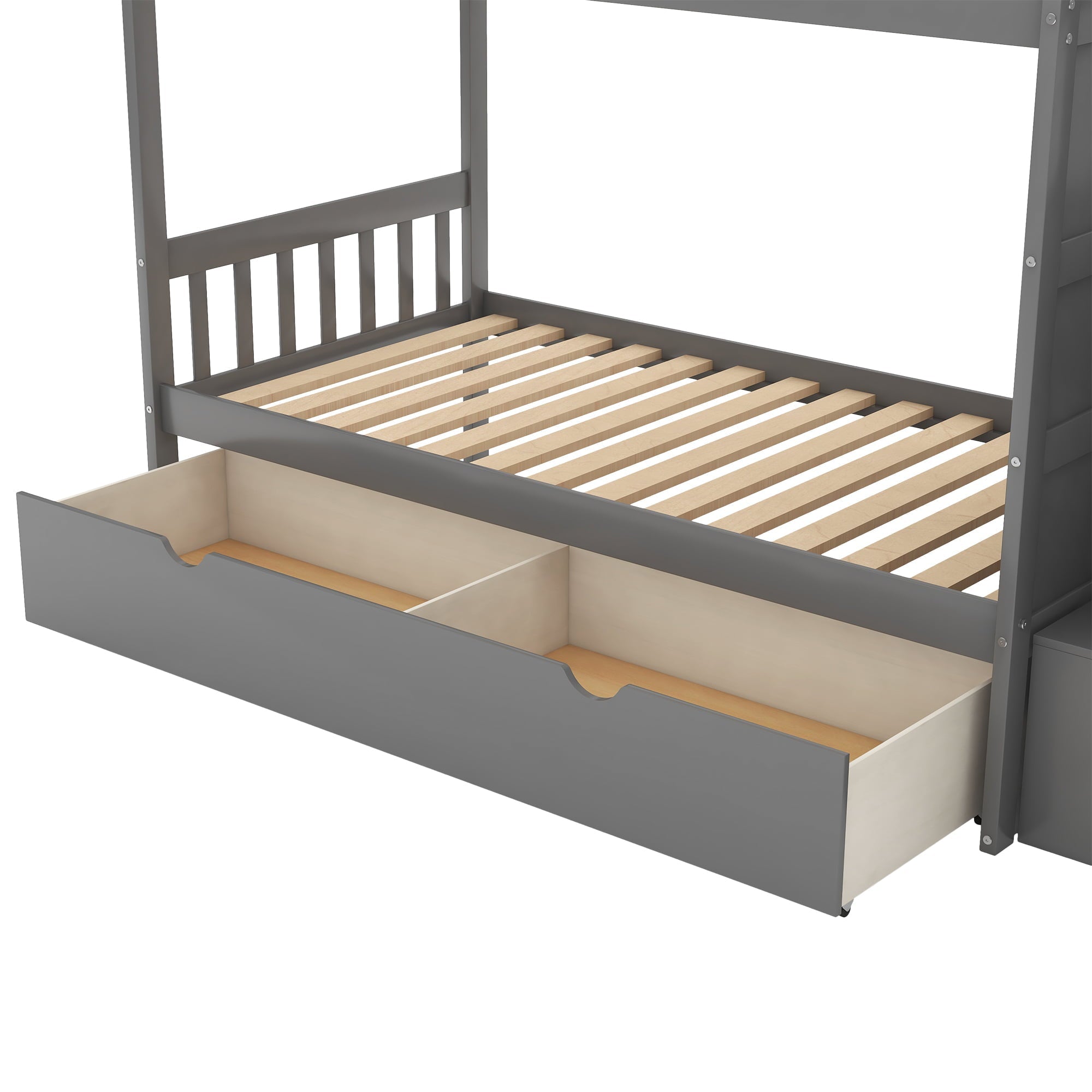 Euroco Twin over Twin/Full Bunk Bed for Kids Bedroom, Gray