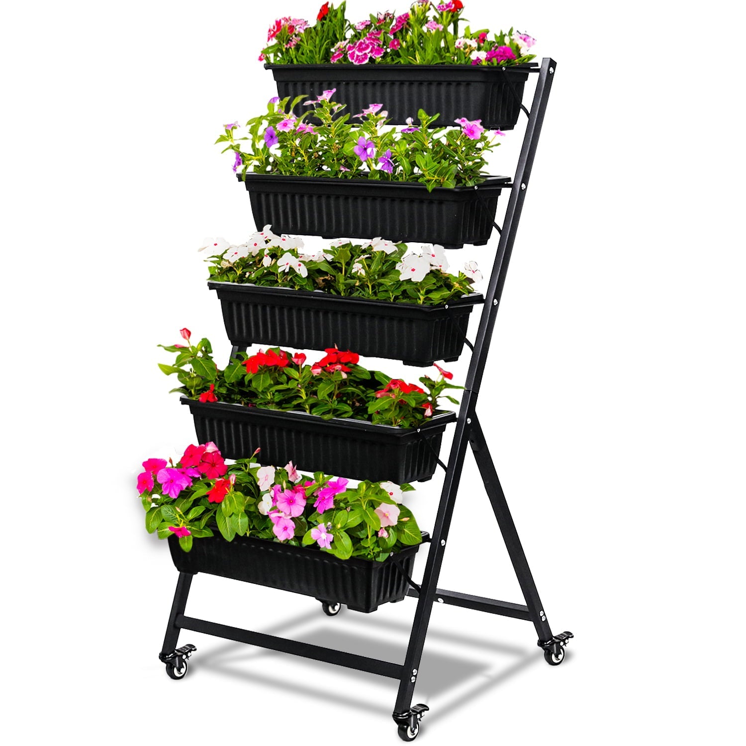 CERBIOR Vertical Garden Raised Garden Bed 4FT Freestanding Elevated Planters with 5 Container Boxes, Good for Patio Balcony Indoor Outdoor (Black)