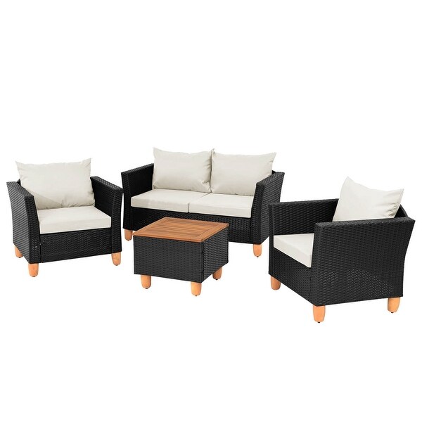 Costway 4 PCS Wicker Patio Furniture Set with Removable Cushions