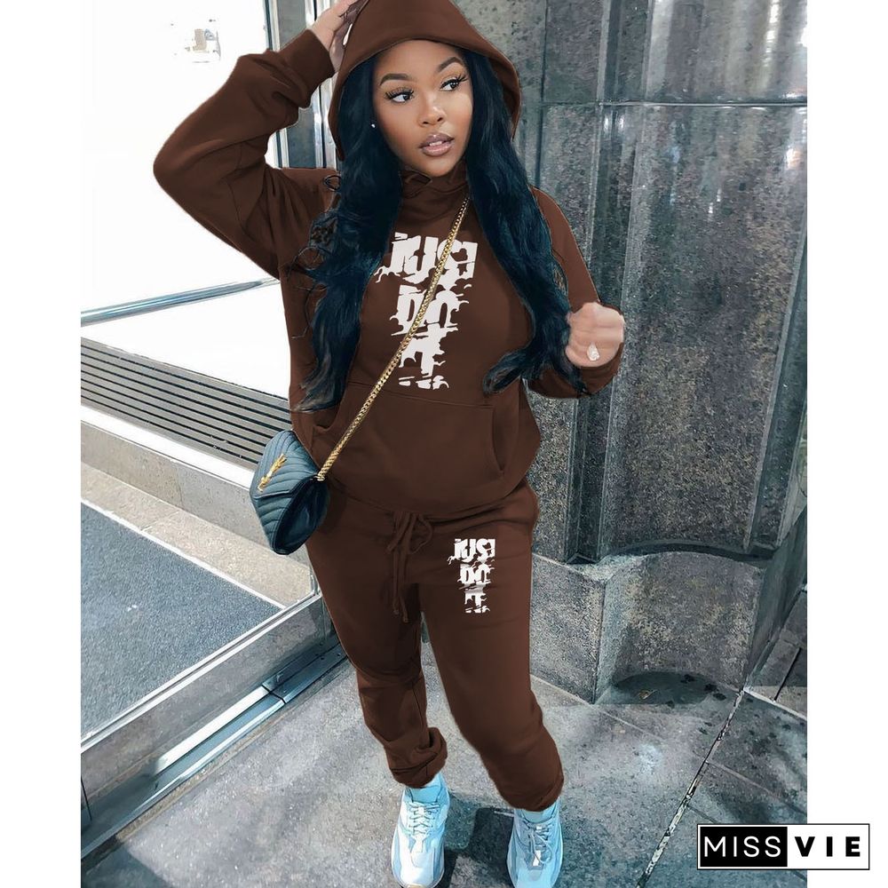 Plus Size Loose Warm Hoodies Sweatpants 2 Piece Set