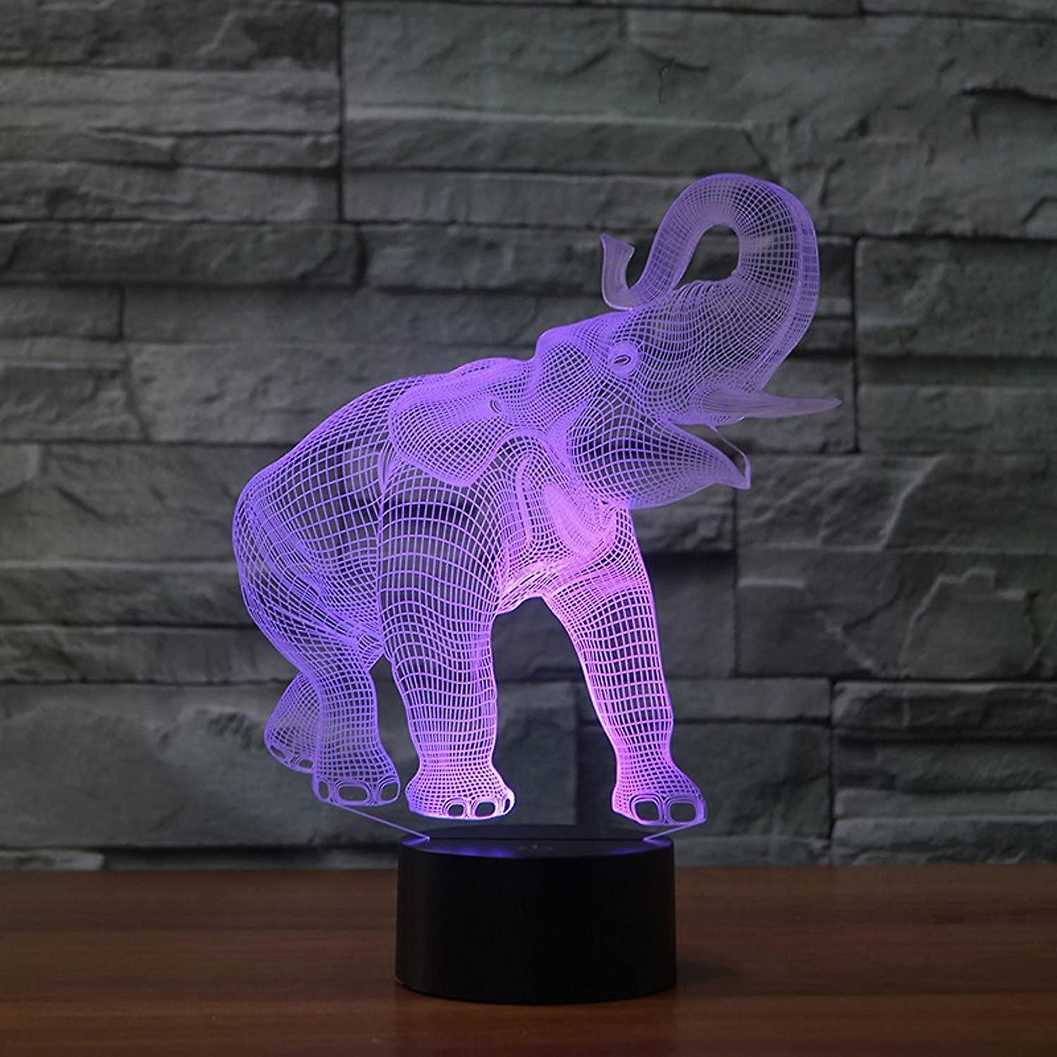 3d Elephant Animal Led Lamp Night Light Touch Table Desk Optical Illusion Lamps 7 Color Changing Lights Home Xmas Birthday Gift