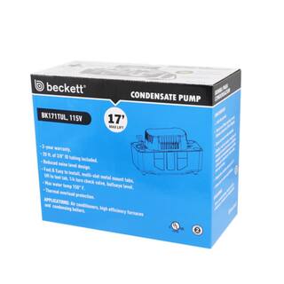 BECKETT BK171TUL 115 Volt Automatic Medium Condensate Removal Pump with Safety Switch and 20 ft. of 38 in. ID PVC Tubing BK171TUL