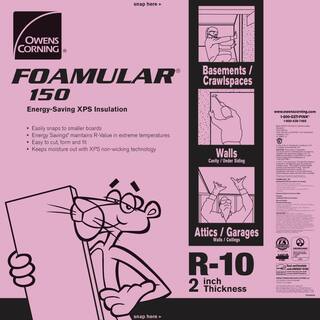 Owens Corning FOAMULAR 150 2 in. x 4 ft. x 8 ft. R-10 Scored Squared Edge Rigid Foam Board Insulation Sheathing 45W